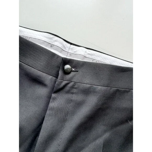 NWOT Men's CANALI Black Travel Wool Mohair Satin-Trimmed Tuxedo Pants, Size 46R - Picture 12 of 16